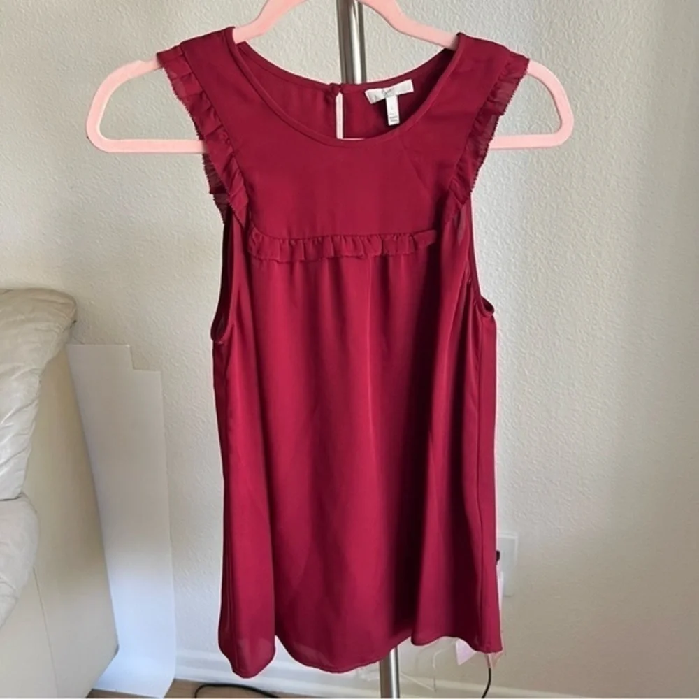 Joie SILK Gemini Silk Ruffle Sleeveless Tank Bordeaux Rose Dark Red Size S $208 - Picture 4 of 15